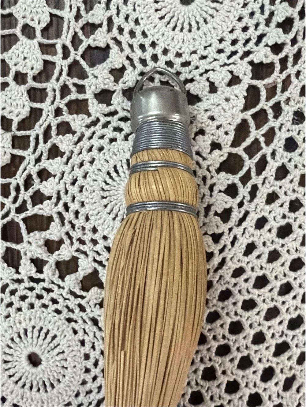 Vintage Whisk Broom Natural Straw Hand Brush Metal Cap Primitive Farmhouse Decor